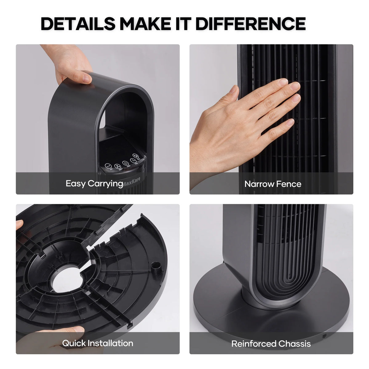 36in Tower Fan with Oscillation, Remote Control, 3 Speeds Q600125