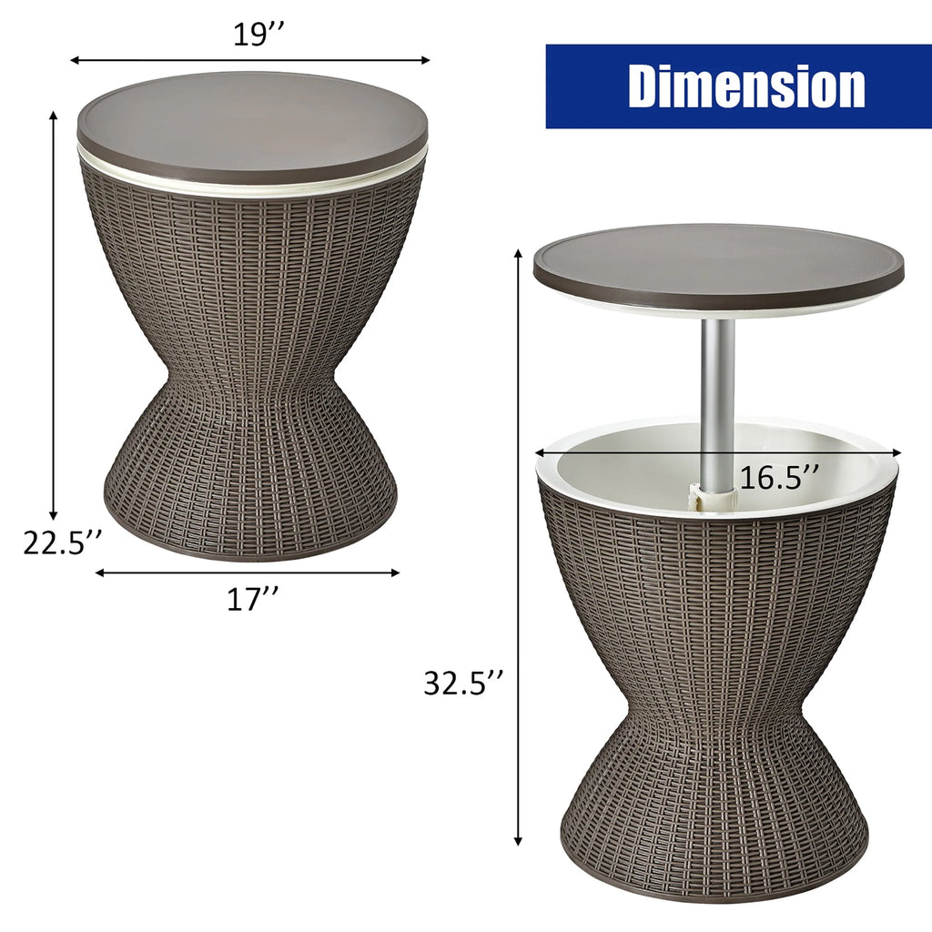 8 Gallon 3 in 1 Patio Rattan Cooler Bar Table Brown V87945
