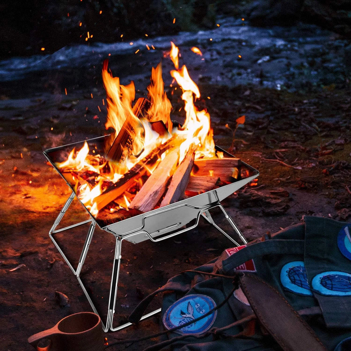 Charcoal Folding Stainless Steel BBQ Grill Q36880