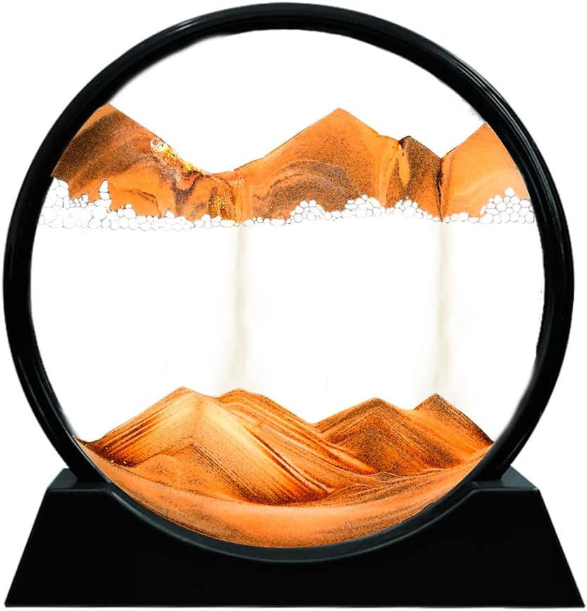 Moving Sand Art Picture Round Glass 3D Deep Sea (Blue, 7 Inch) T2387