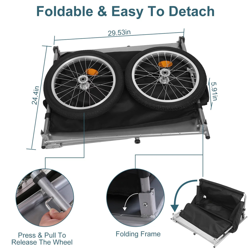 Foldable Bike Cargo Trailer with Removable Lid Black F87325