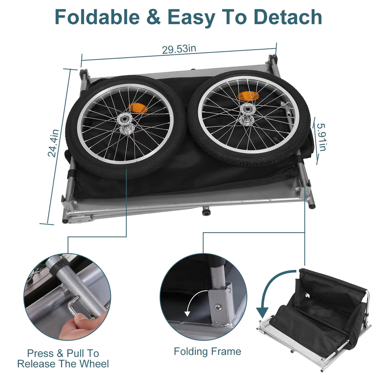 Foldable Bike Cargo Trailer with Removable Lid Black F87325