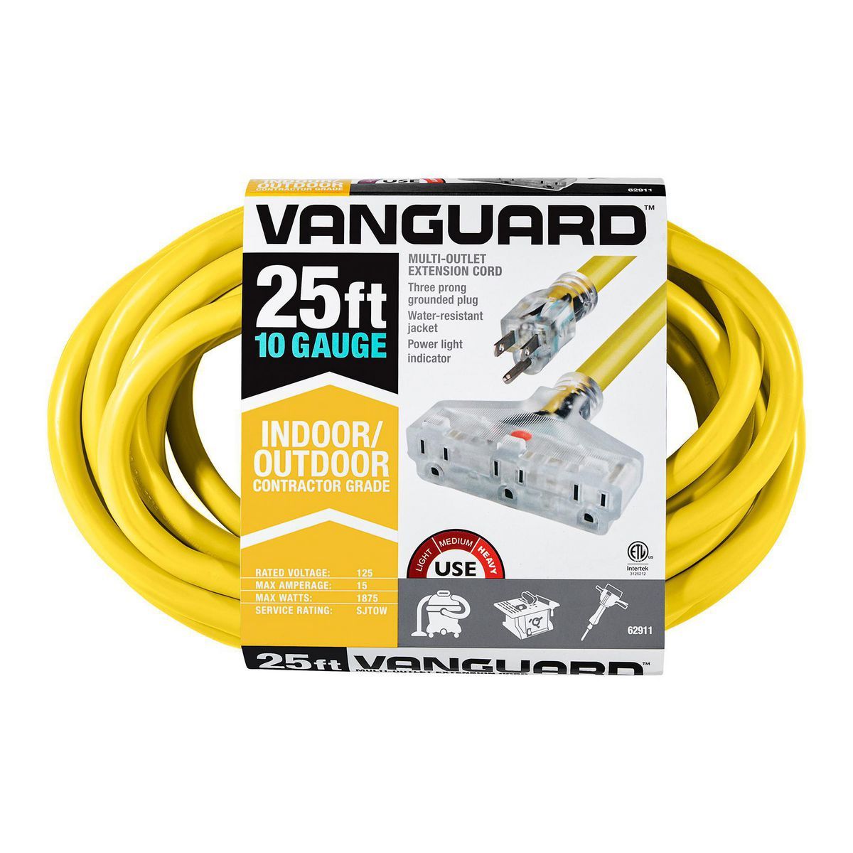 Yellow 25 ft. 10/3 Gauge Triple-Tap Extension Cord O132