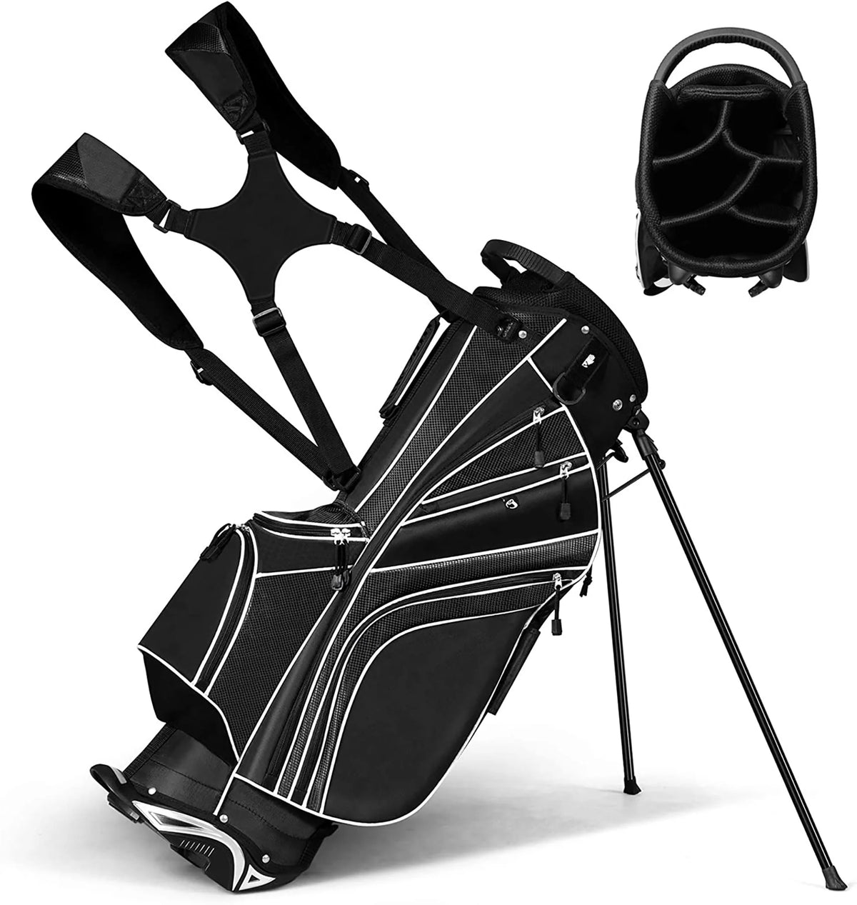 Golf Stand Cart Bag with 6 Way Divider Black U462