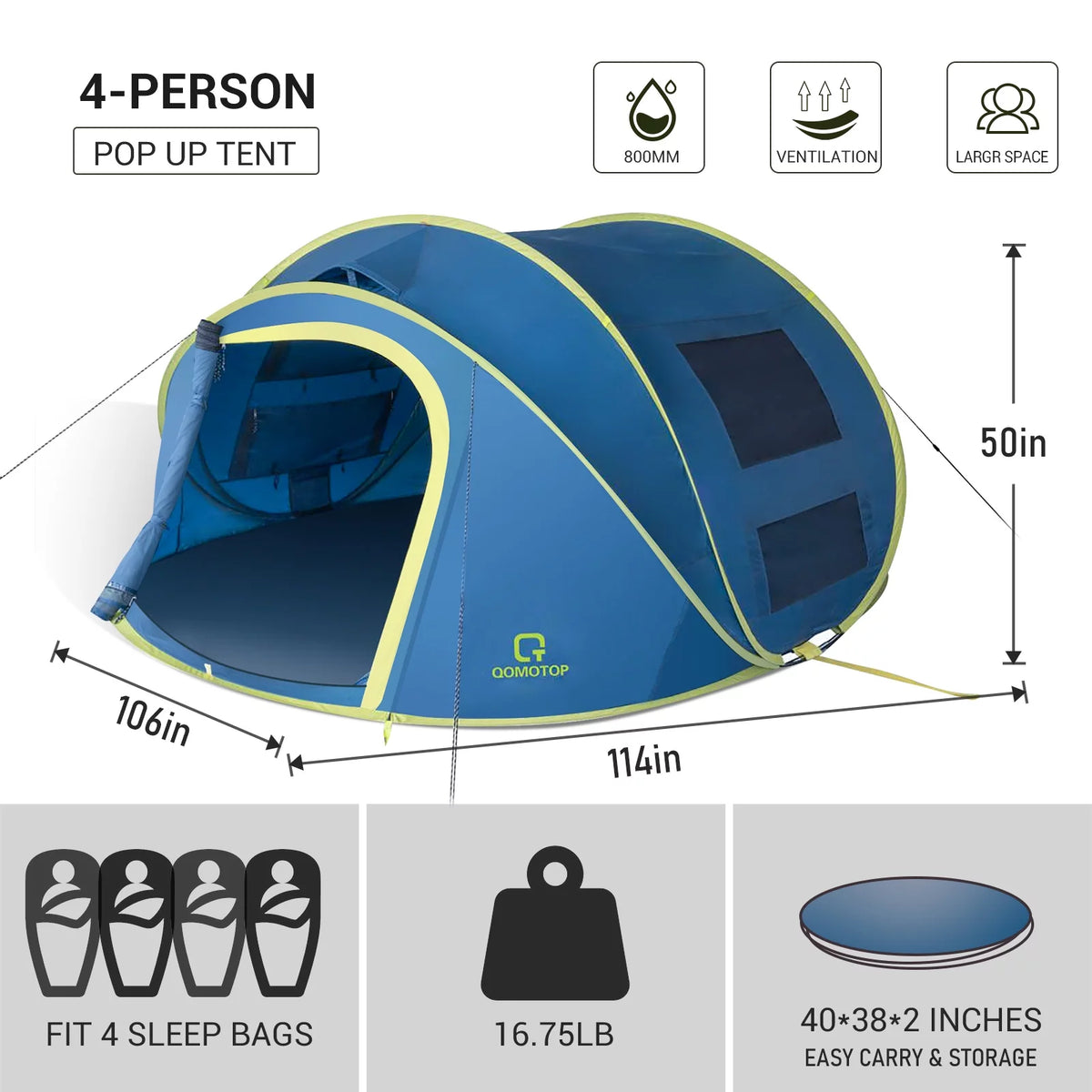 4-Person Waterproof Pop Up Camping Tent V417