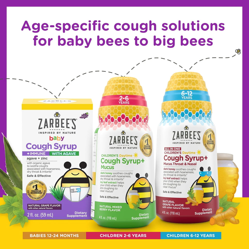 Kids Cough + Immune Daytime with Honey, Vitamin D & Zinc, Mixed Berry, 4FL Oz V245