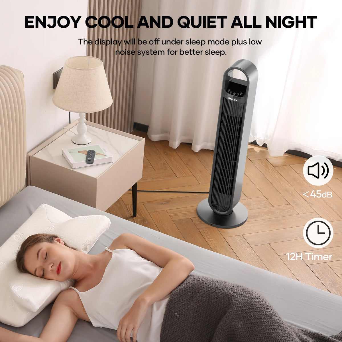 36in Tower Fan with Oscillation, Remote Control, 3 Speeds Q600125