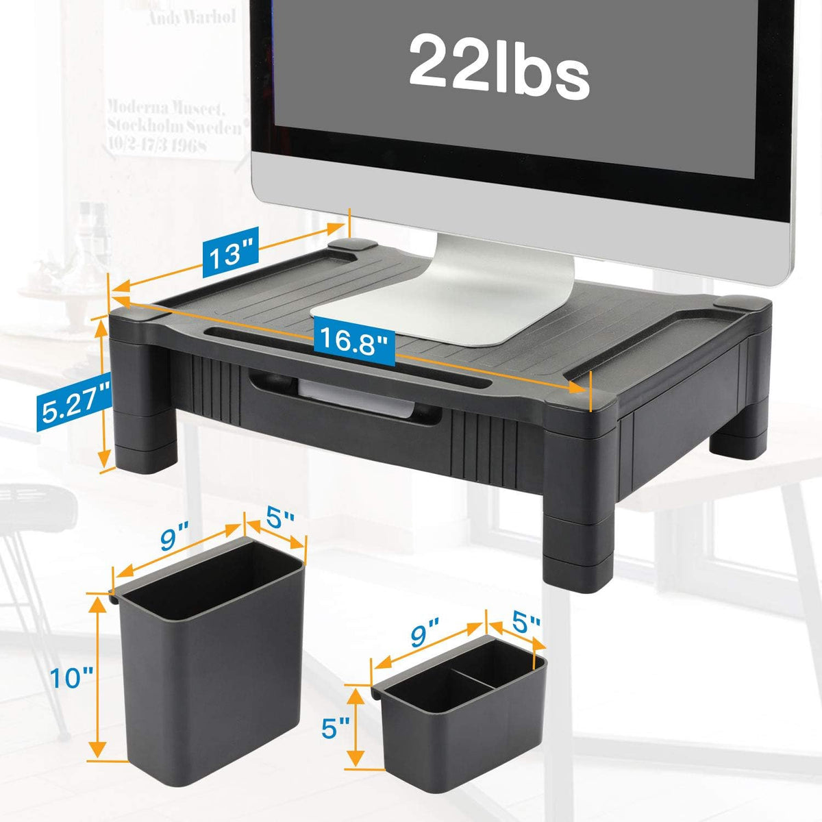 Monitor Stand with Drawer, Adjustable Computer Riser, Pack of 2 Y8202