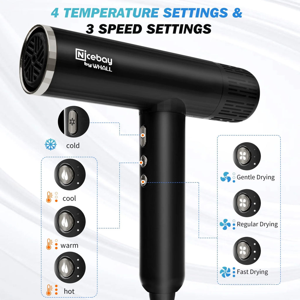 Black 1600W High-Speed Ionic Hair Dryer T820