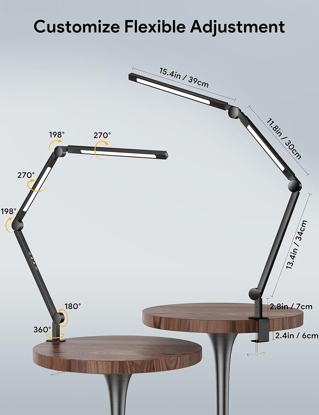 LED Desk Lamp with Clamp, Dimmable 4 Color Modes & 4 Brightness, Eye-Caring Clip-on Lamp U5158