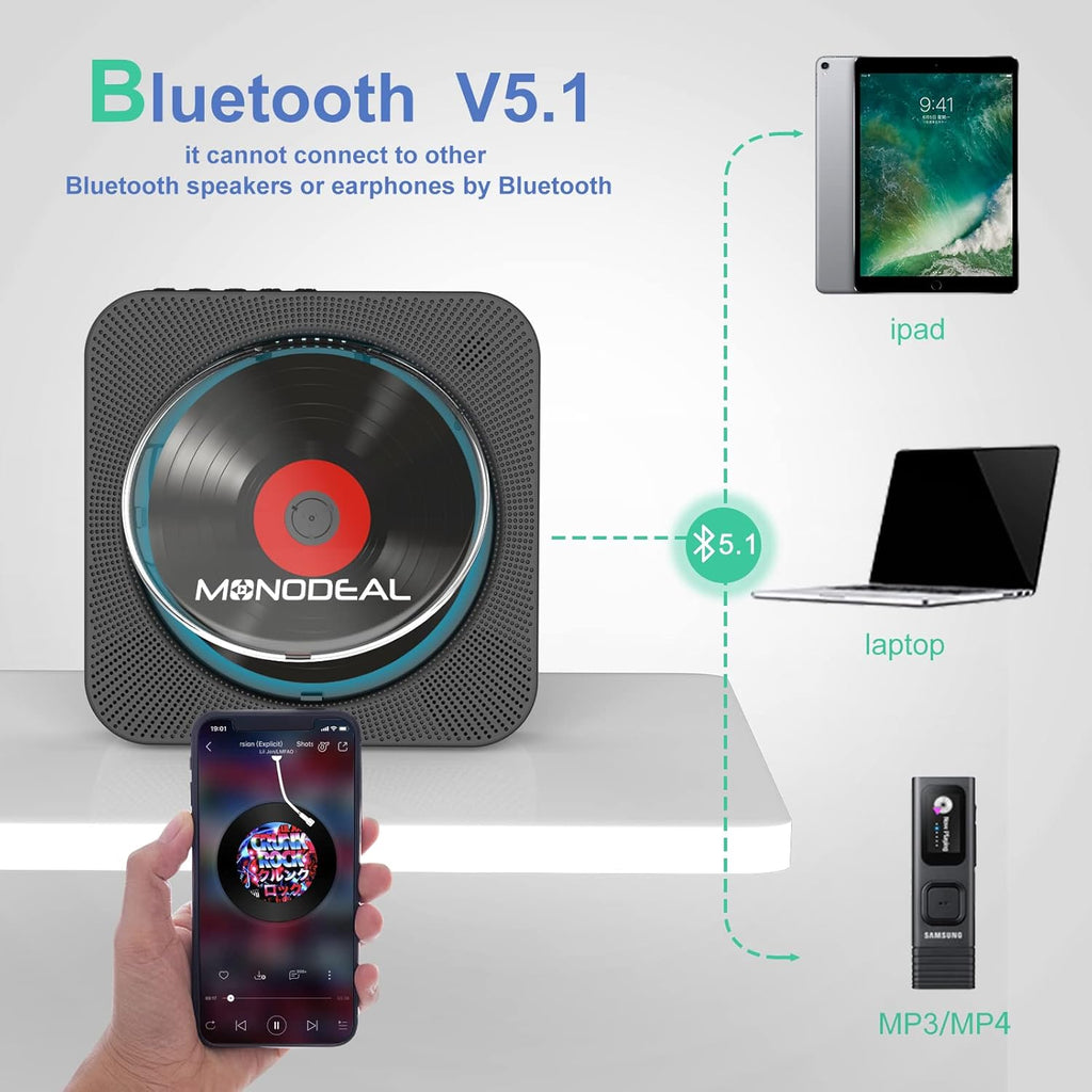 Wall Mounted Bluetooth CD Player with Built-in Dual Speakers Z86764