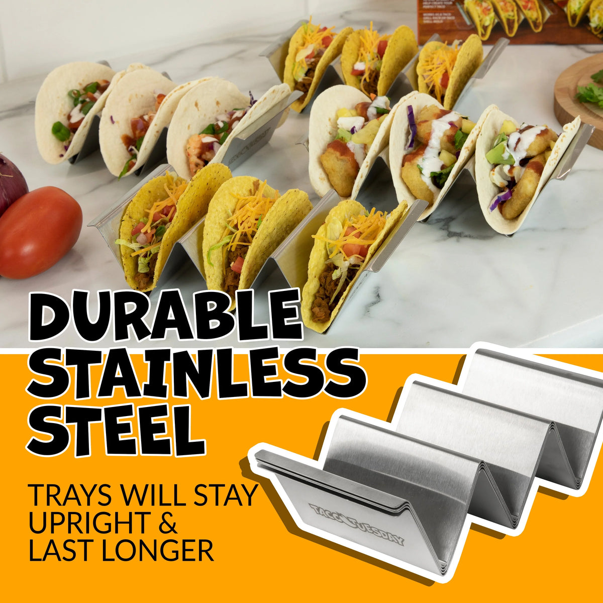 Stainless Steel 4-Piece Taco Holder Tray Set O3169