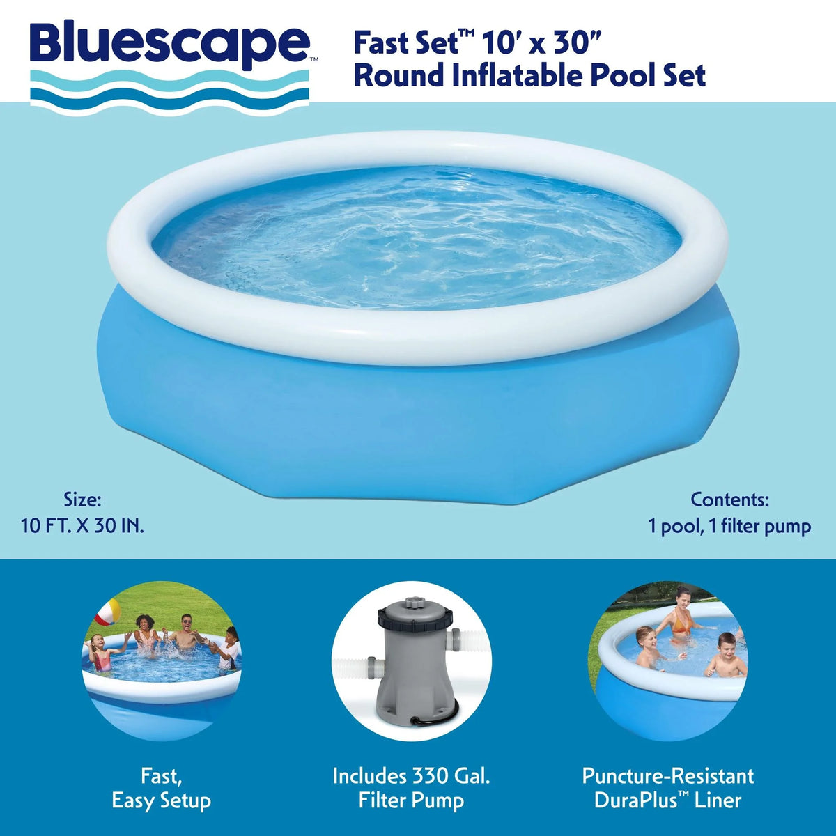 10' x 30" Round Inflatable Above Ground Pool Set N844