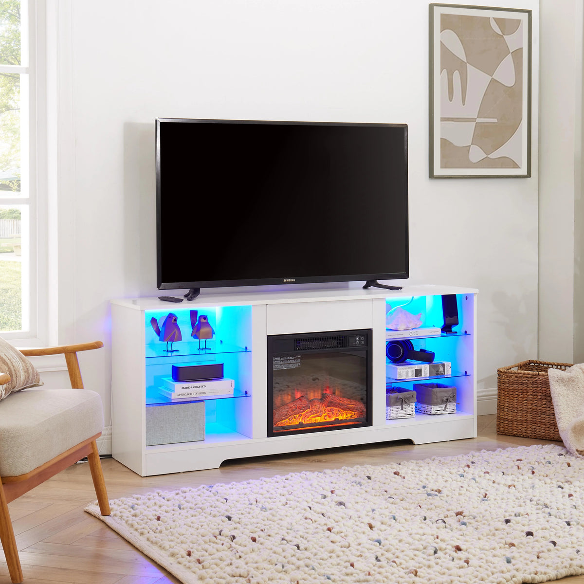Brown 58 TV Stand with Fireplace C343342