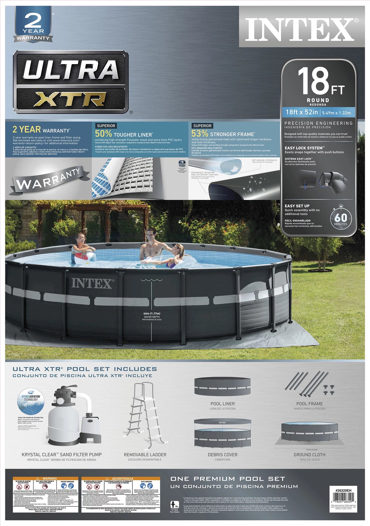 18Ft x 52In Round Above Ground Swimming Pool Set with Pump K803