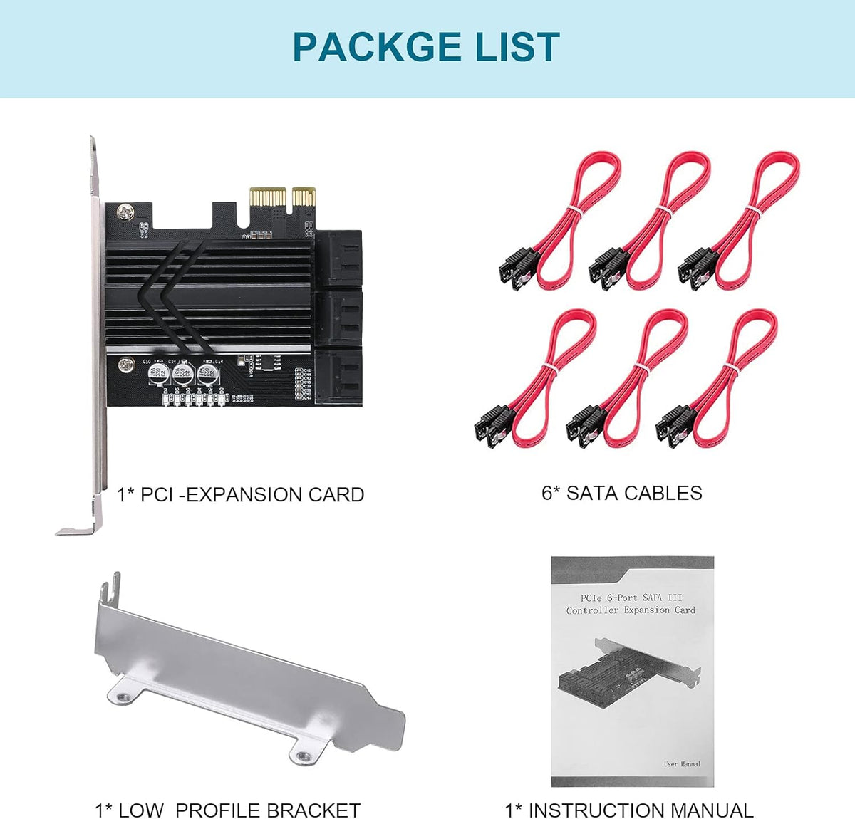 PCIe x1 6 Port SATA 3.0 Expansion Card with 6 SATA Cables H538
