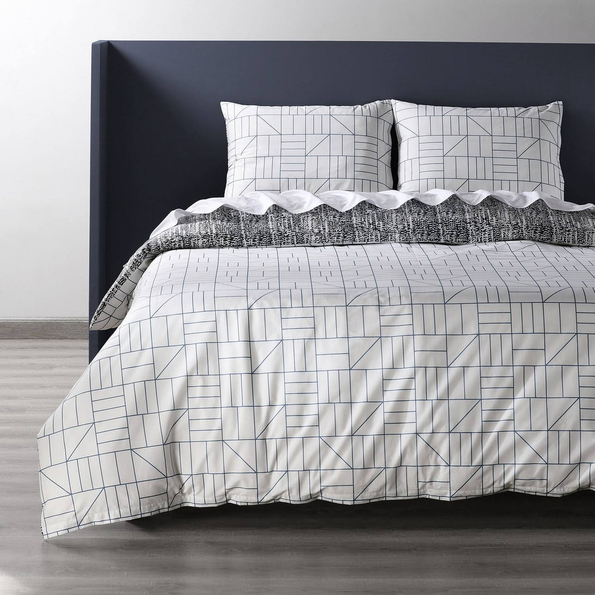 Blue Cotton Percale Reversible Duvet Cover Set Queen P81417