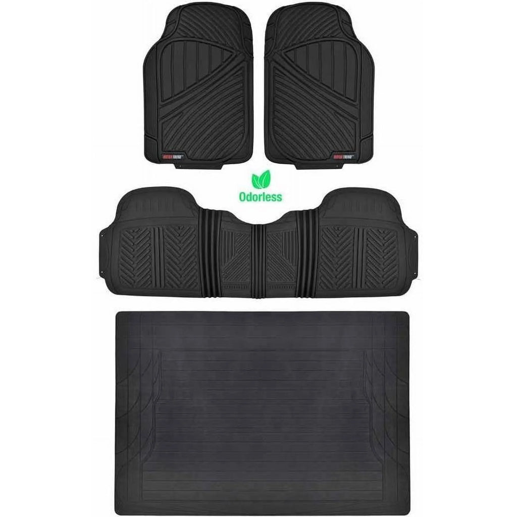 Black Beige Gray 4 Pieces Rubber Car Floor Mats with Trunk Cargo Mat I904820