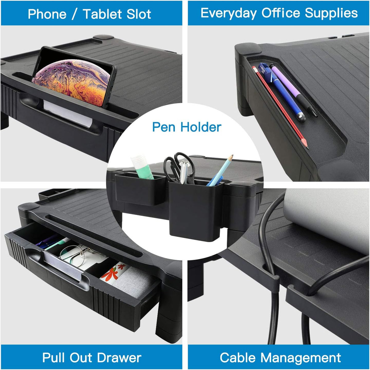 Monitor Stand with Drawer, Adjustable Computer Riser, Pack of 2 Y8202