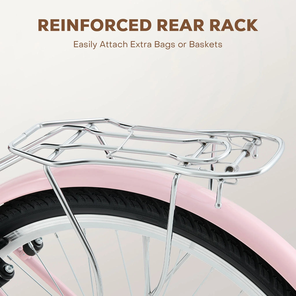 26 Inch Pink Cruiser Bicycle with Basket Rack B319019