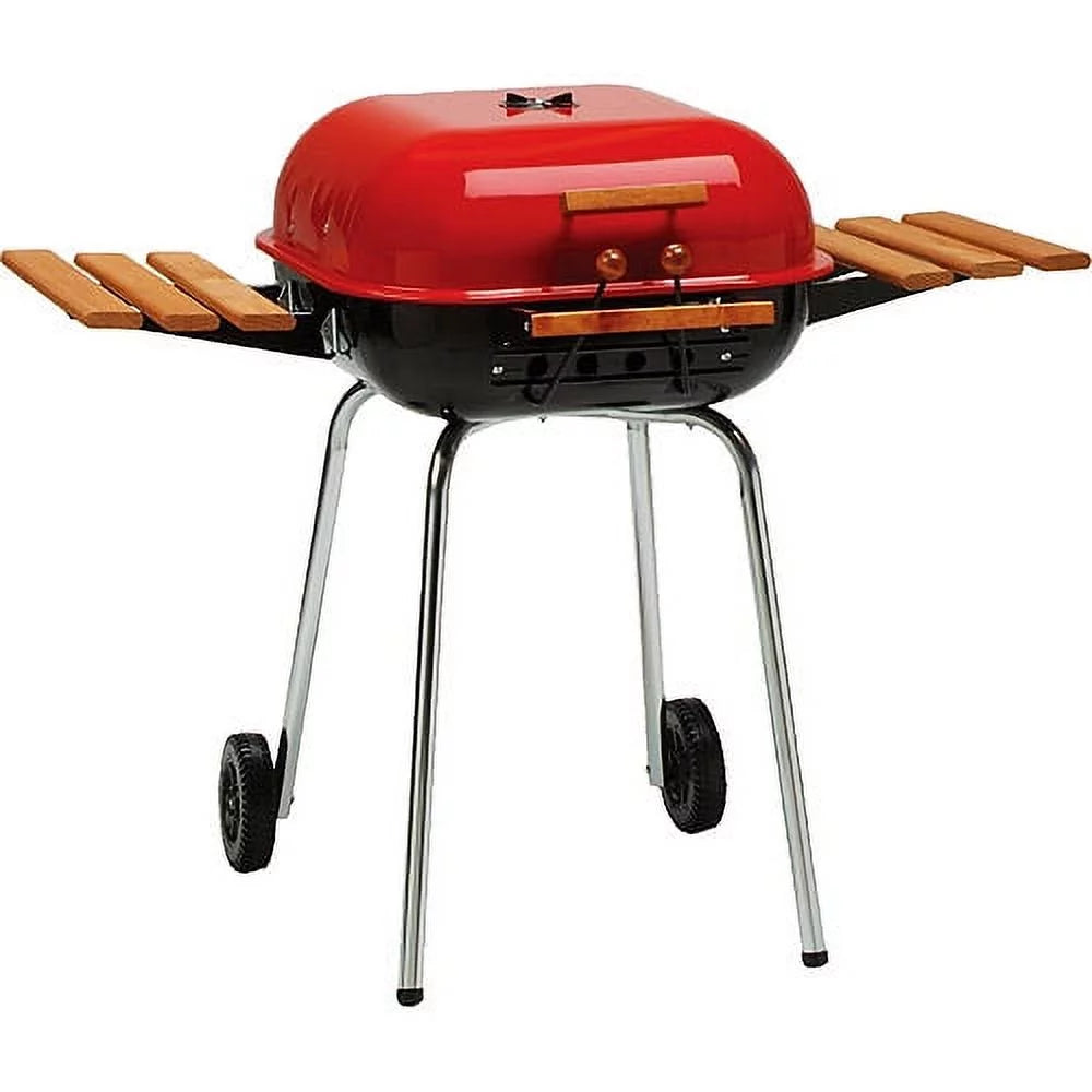 Charcoal BBQ Steel Grill with Adjustable Cooking Grate and Side Table X421624