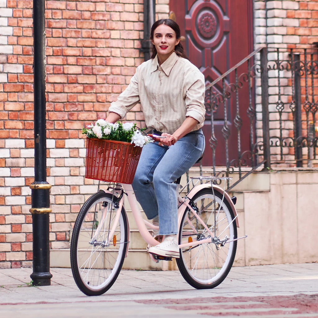 26 Inch Pink Cruiser Bicycle with Basket Rack B319019