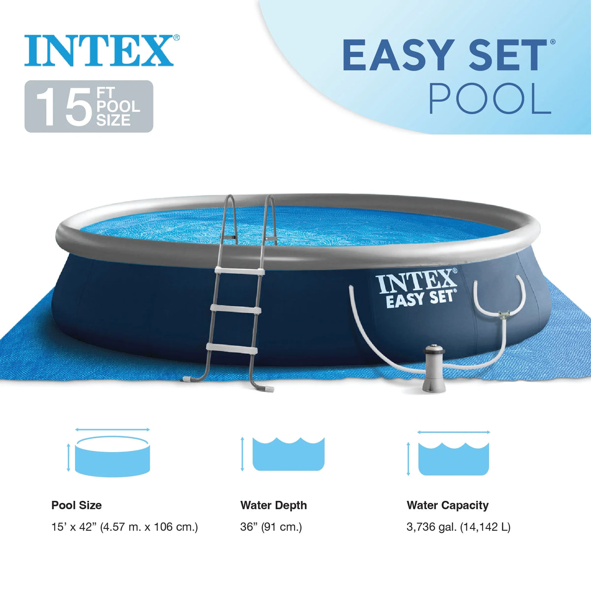 15' x 42 Inflatable Above Ground Swimming Pool Set U44015