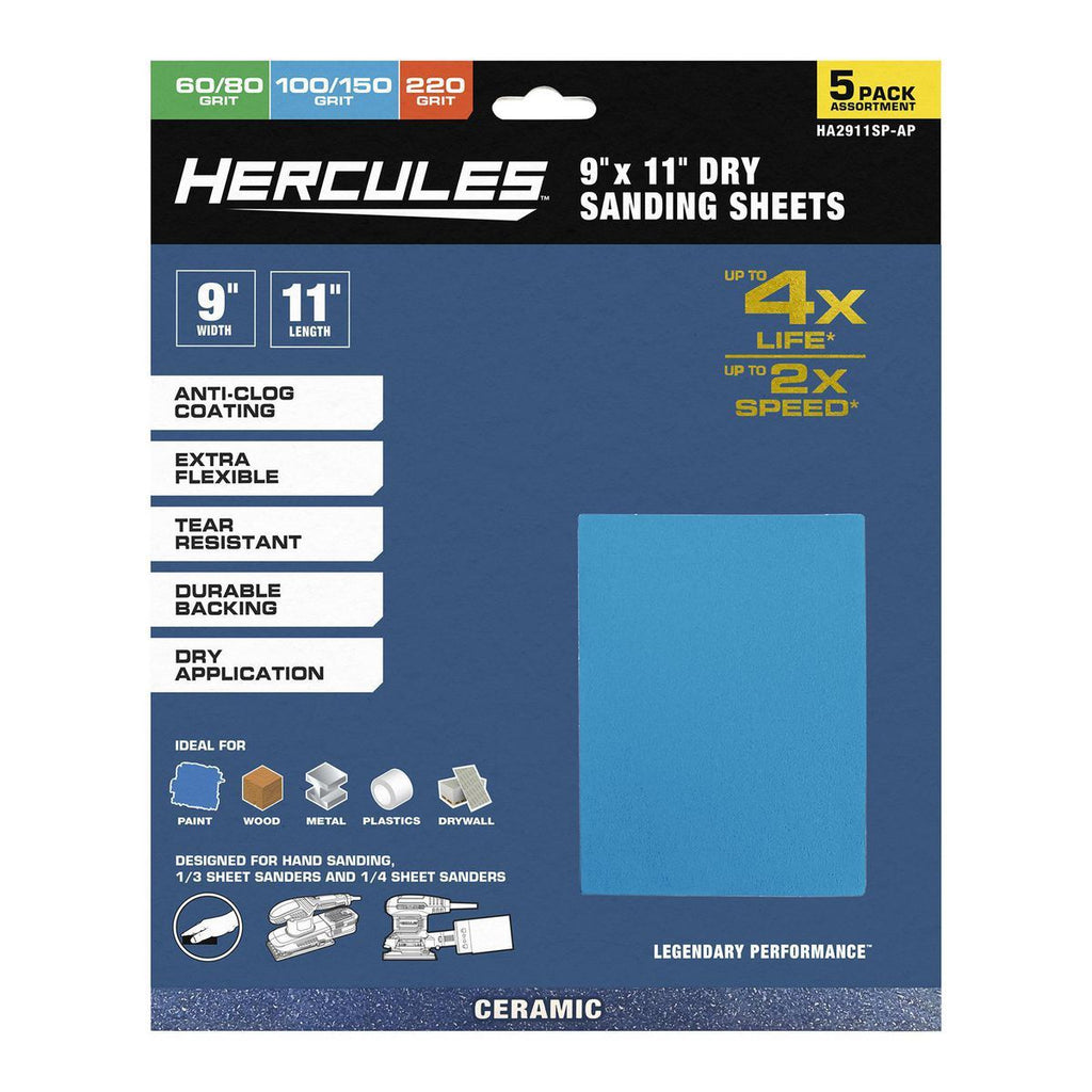 9 in. x 11 in. Ceramic Alumina Dry Sanding Sheet Assortment, 5-Piece E7650