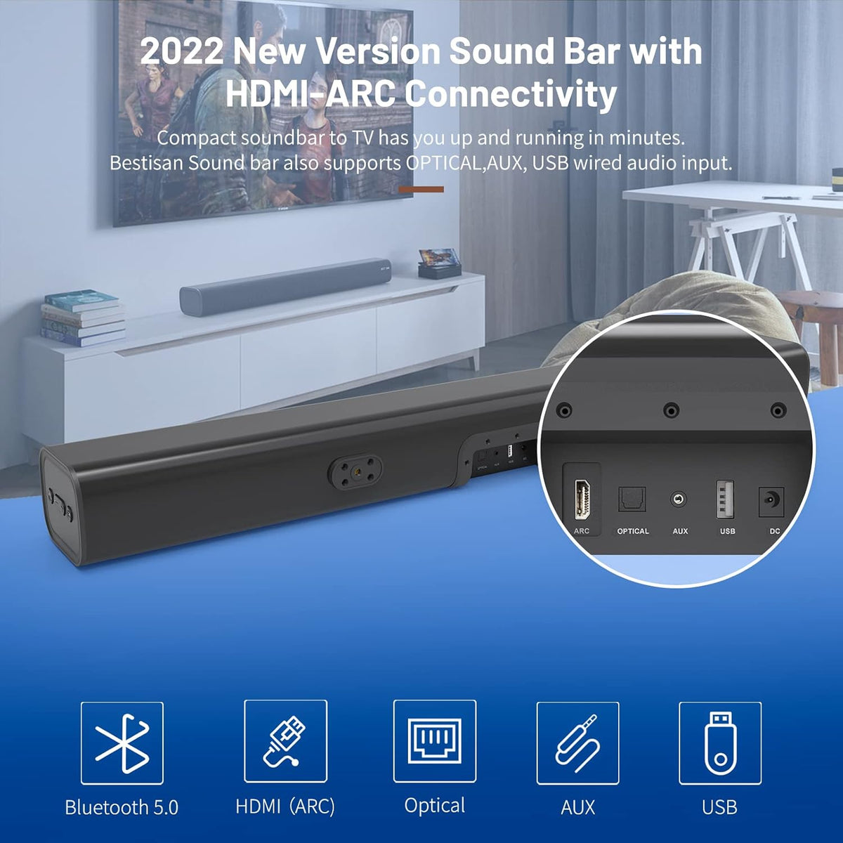 100W Wireless TV Sound Bar with HDMI-ARC X47872