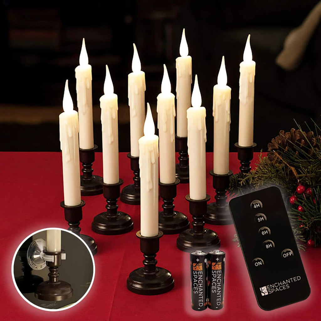 Set of 10 Flameless Ivory Window Candles with Gold Candle Stands P272