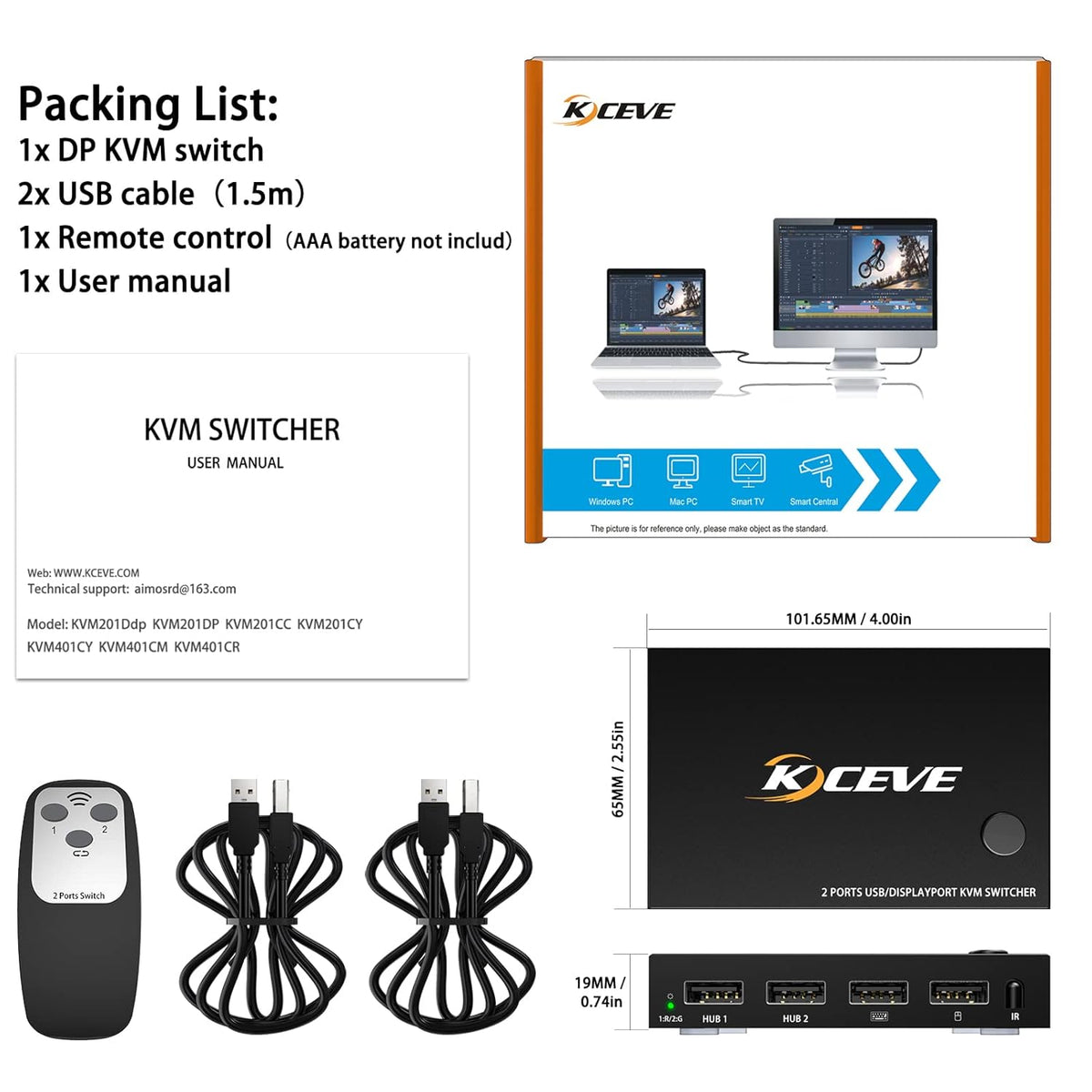 Displayport 2 Port 4K@60Hz KVM Switch with USB T92825