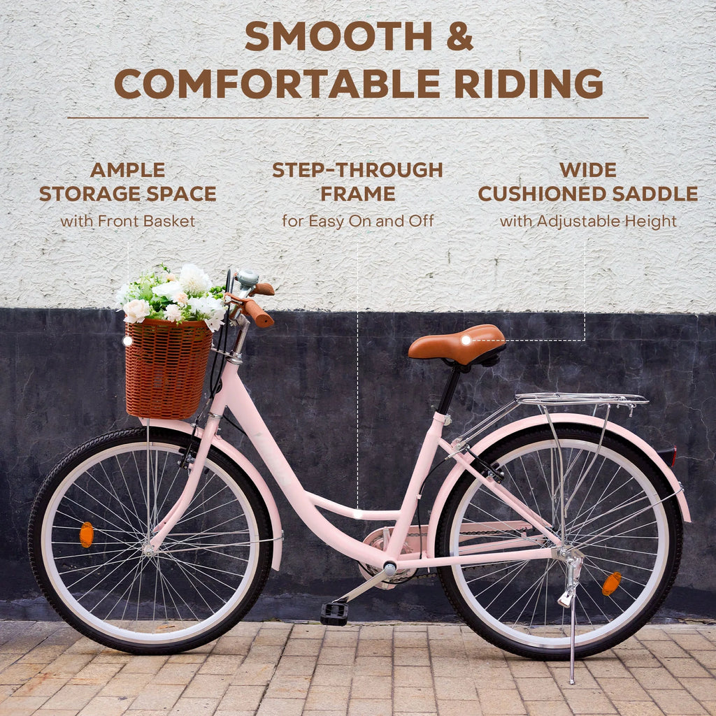 26 Inch Pink Cruiser Bicycle with Basket Rack B319019