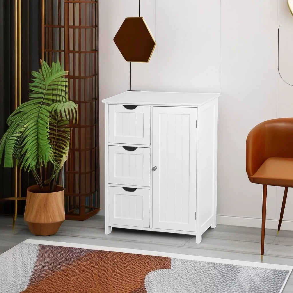 White 3 Drawer Dresser Chest with Door D6140