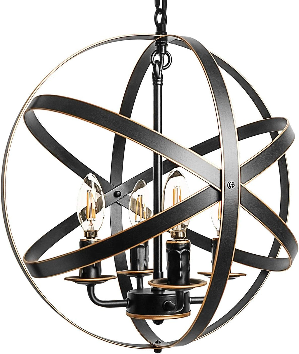 4-Light Black Pendant Lighting with Spherical Shade Q266