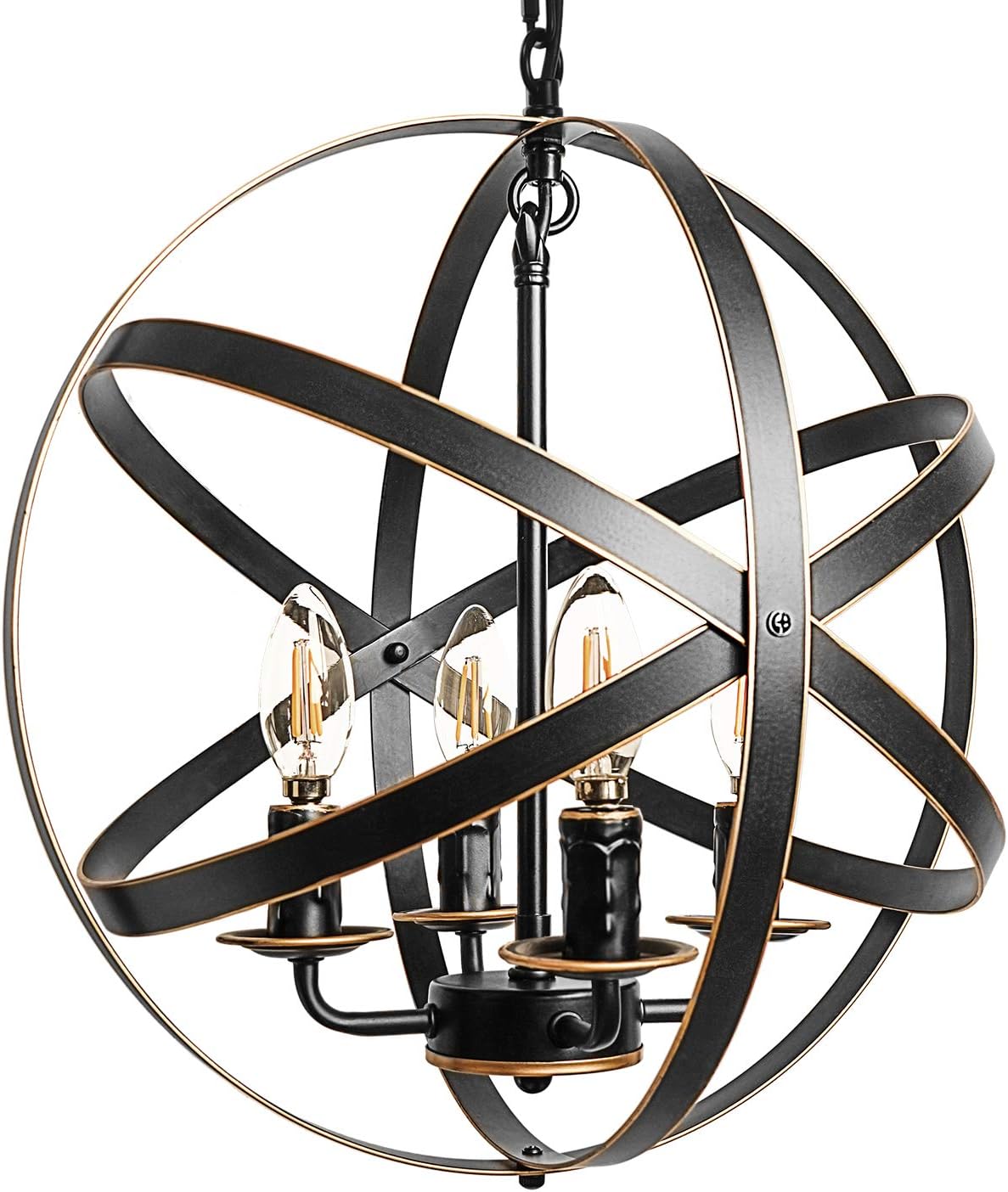 4-Light Black Pendant Lighting with Spherical Shade Q266