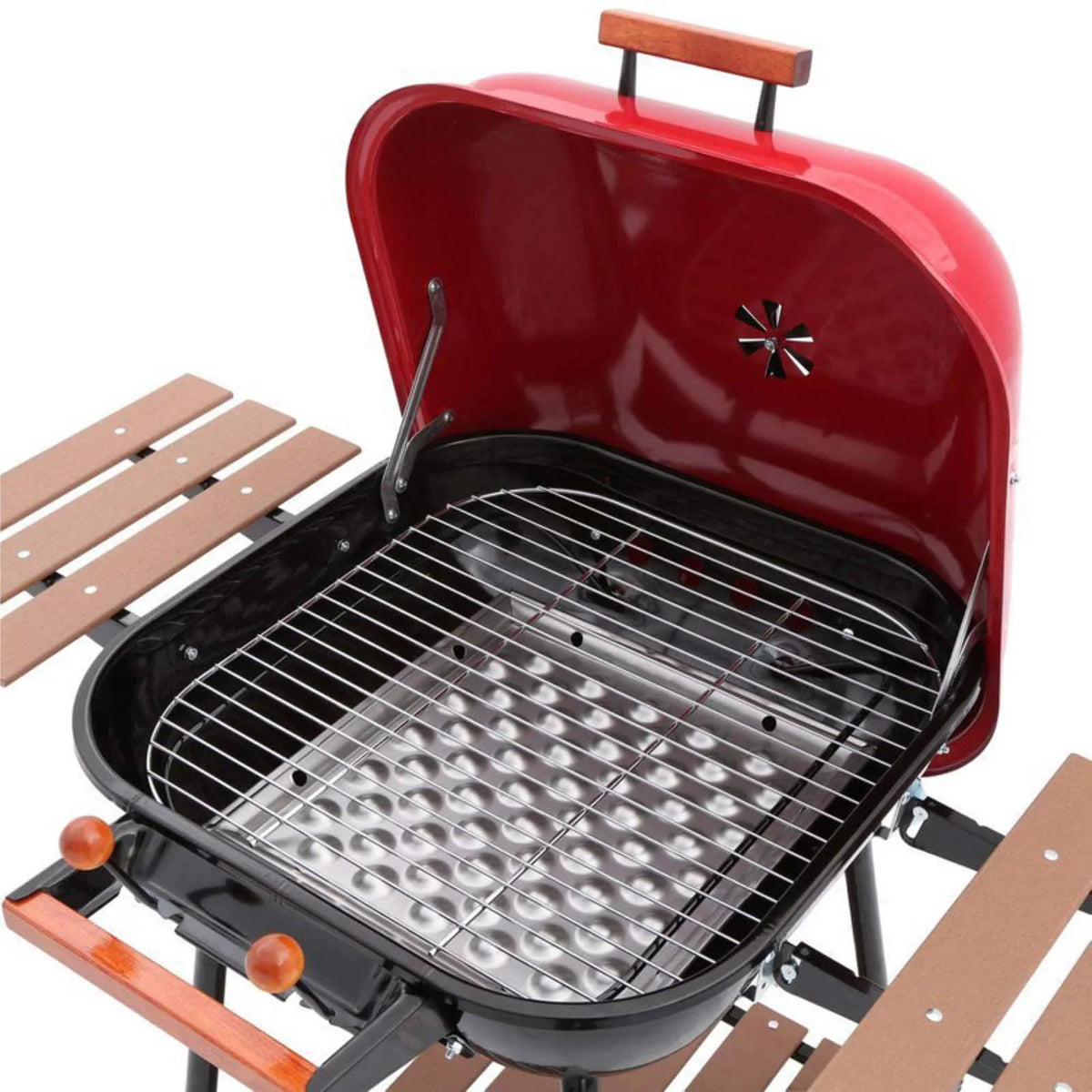 Charcoal BBQ Steel Grill with Adjustable Cooking Grate and Side Table X421624