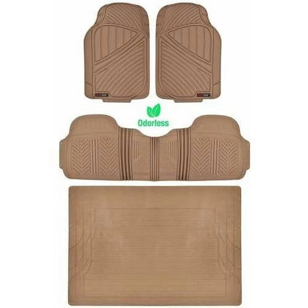 Black Beige Gray 4 Pieces Rubber Car Floor Mats with Trunk Cargo Mat I904820