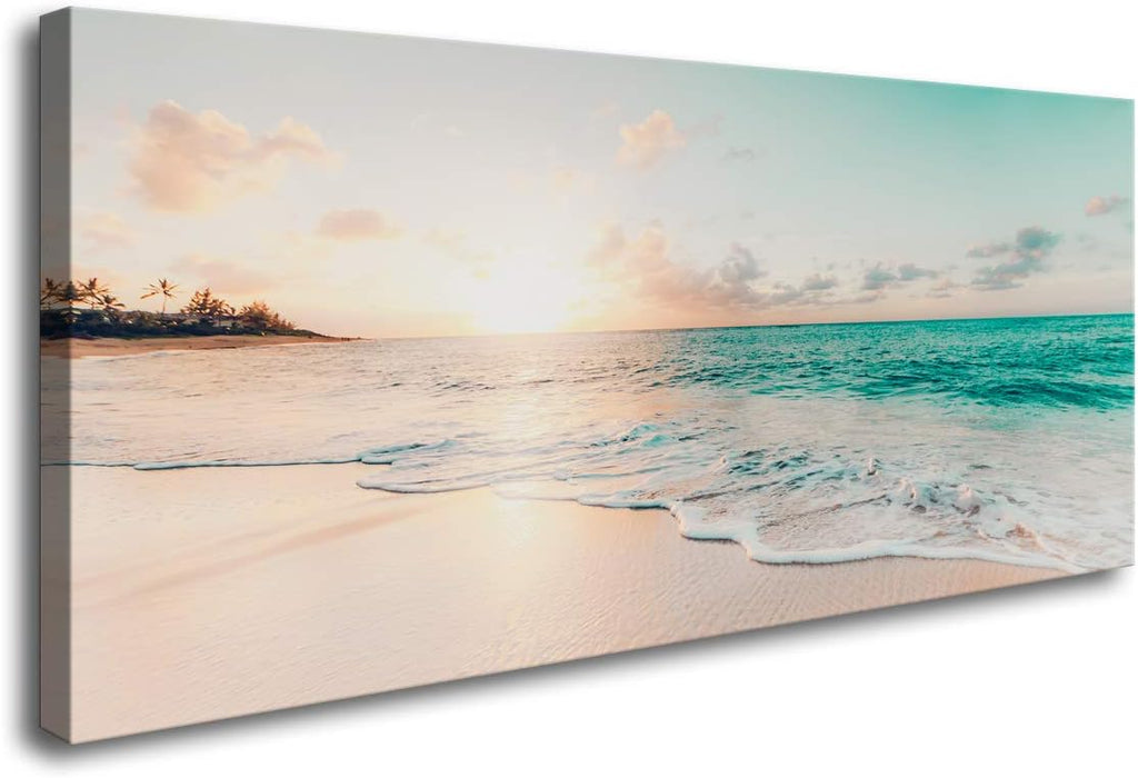 Wall Art Canvas Prints Beach Sunset Ocean Waves Painting W45547