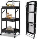 3-Tier Collapsible Rolling Utility Cart with Lockable Casters N510642