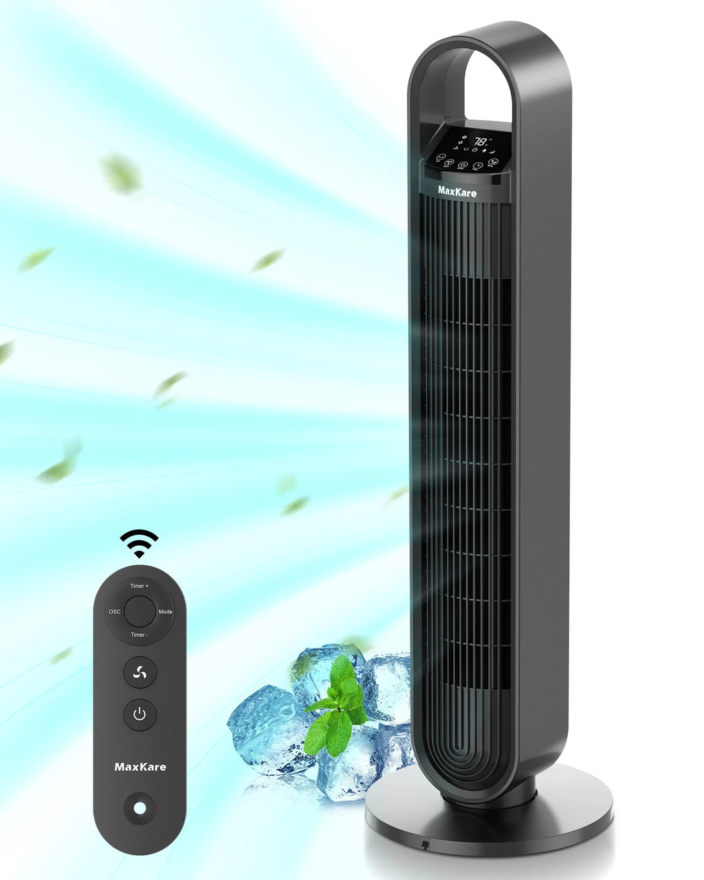 36in Tower Fan with Oscillation, Remote Control, 3 Speeds Q600125