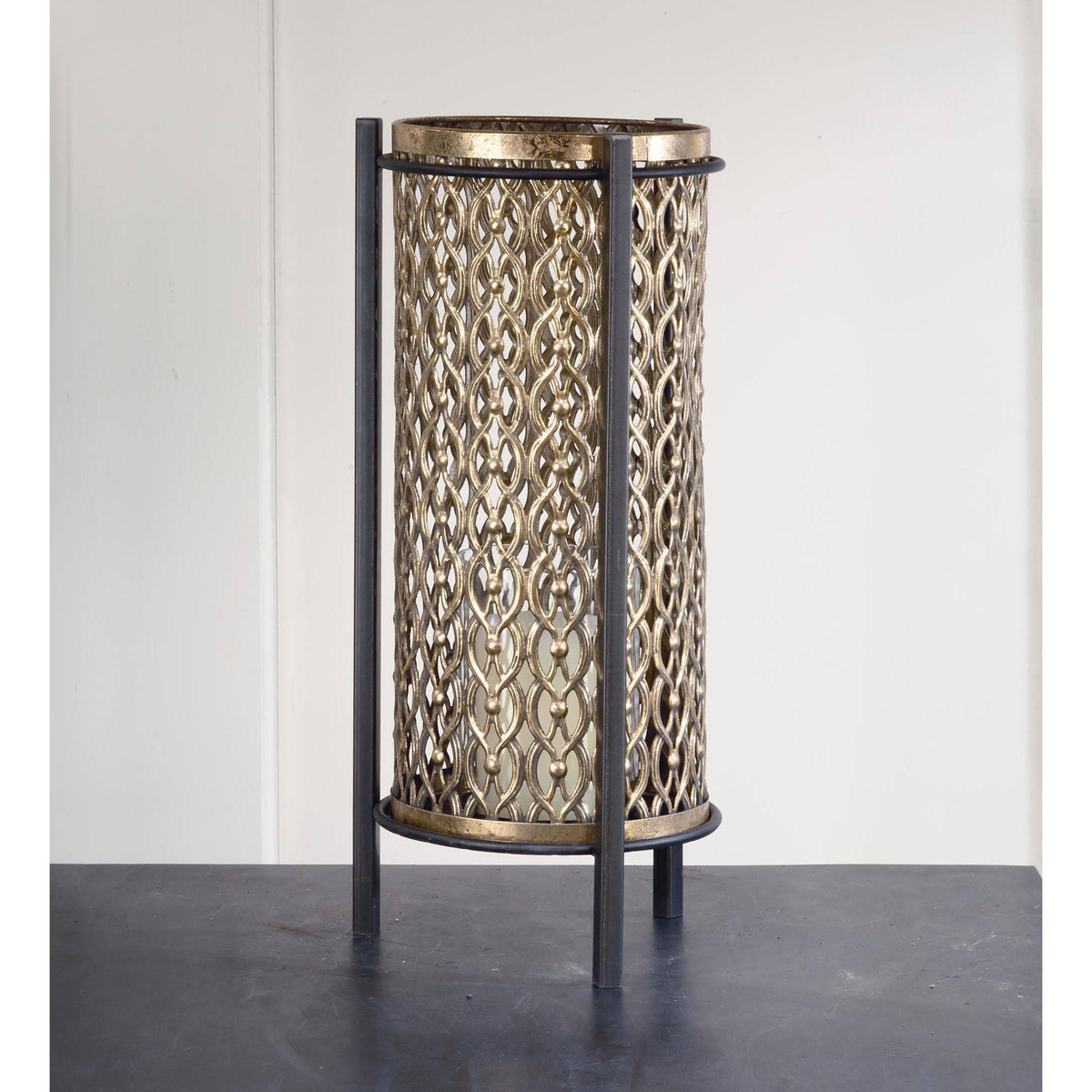 Antiqued Gold and Brown Contemporary Candle Stand O881