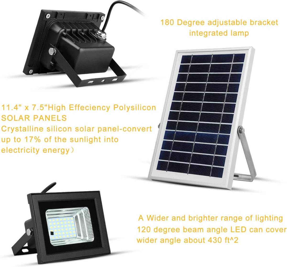 Dual 42 LEDs 6500K Dusk to Dawn IP65 Waterproof Solar Flood Lights I6766