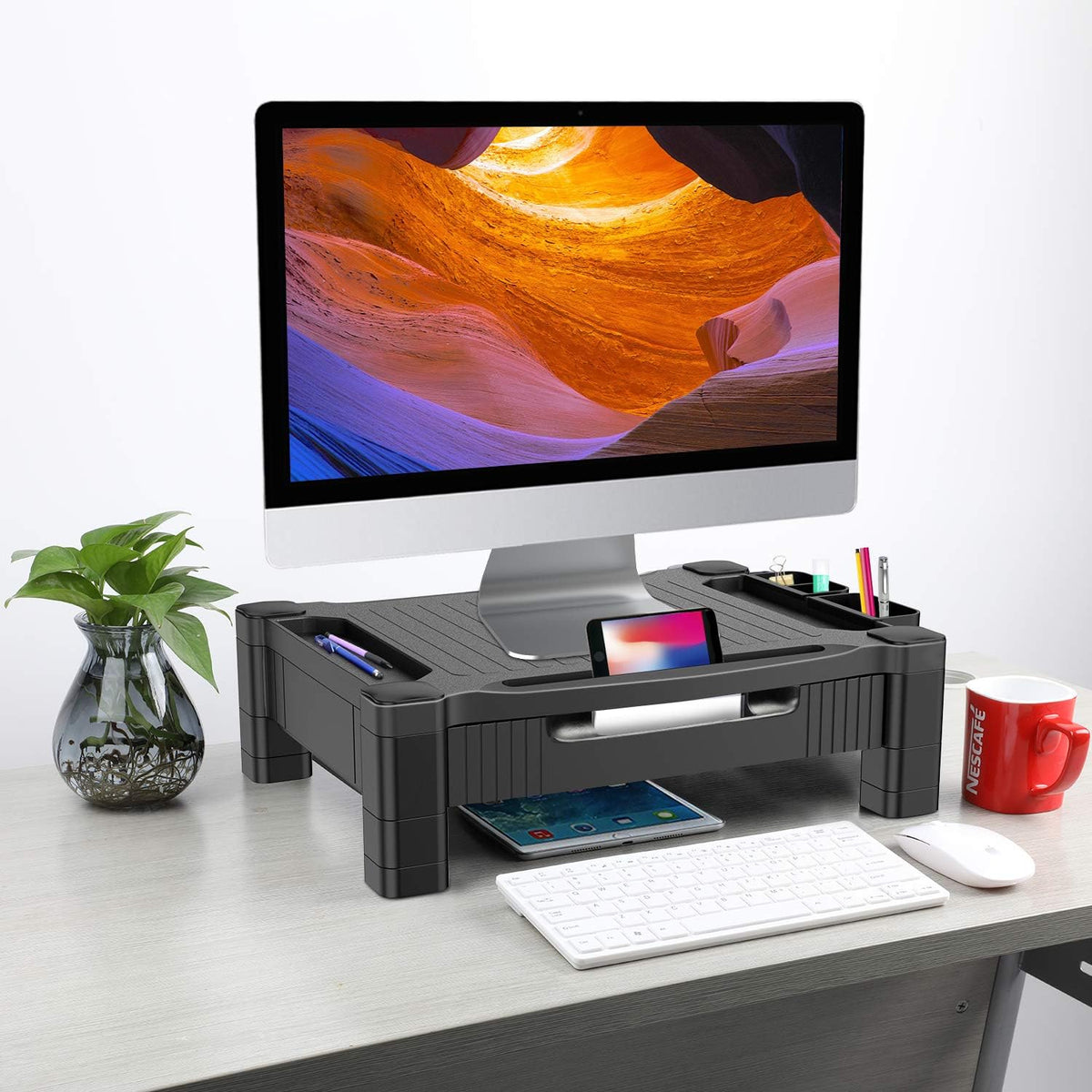 Monitor Stand with Drawer, Adjustable Computer Riser, Pack of 2 Y8202
