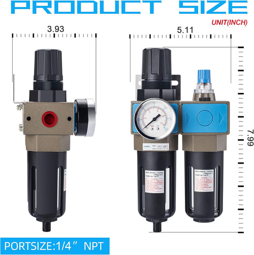 1/4 NPT Compressed Air Filter Regulator Lubricator, 5 Micron, 0-150 psi C958