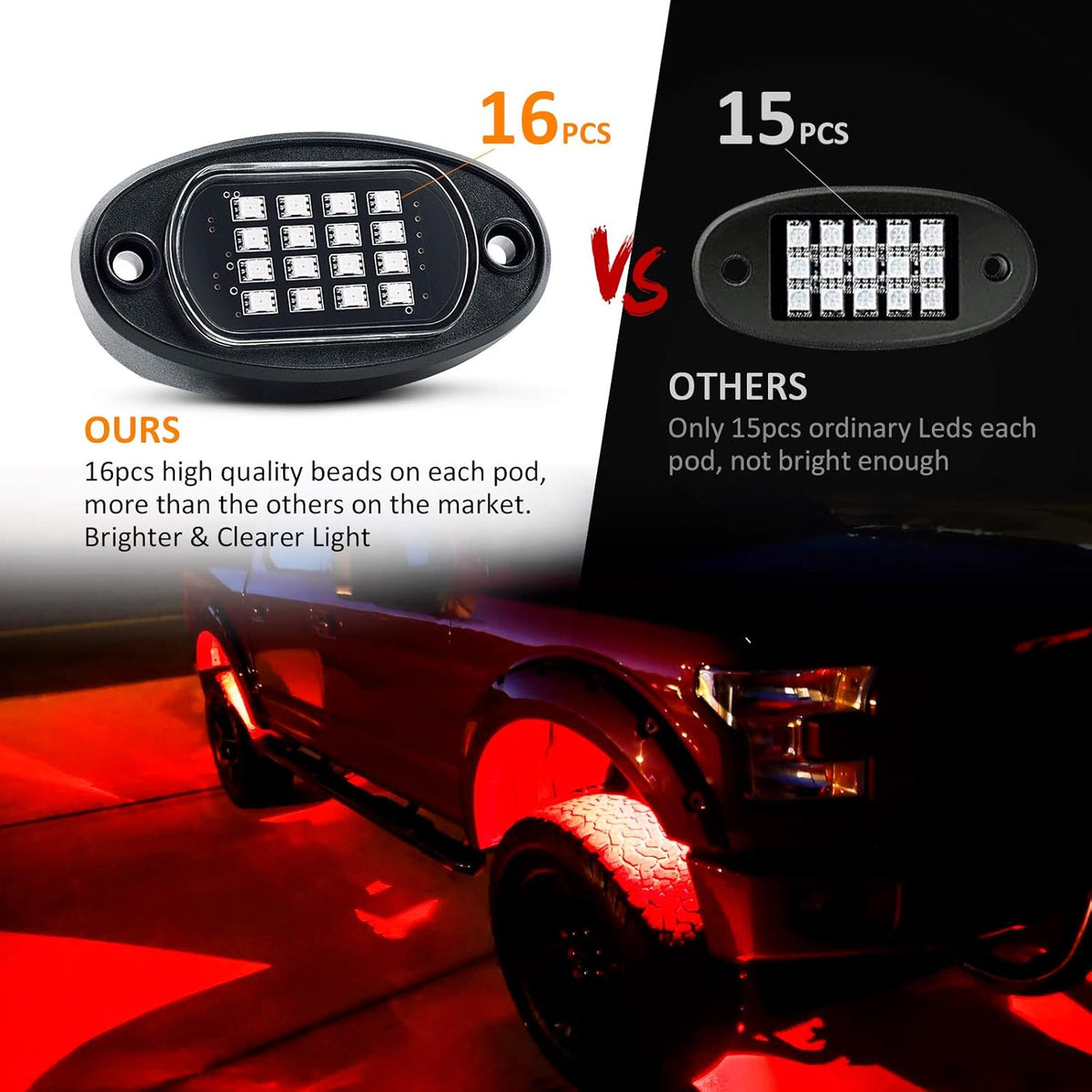 RGB LED Rock Lights with Remote Control, Music Sync Waterproof Underglow Lighting Kit J6832