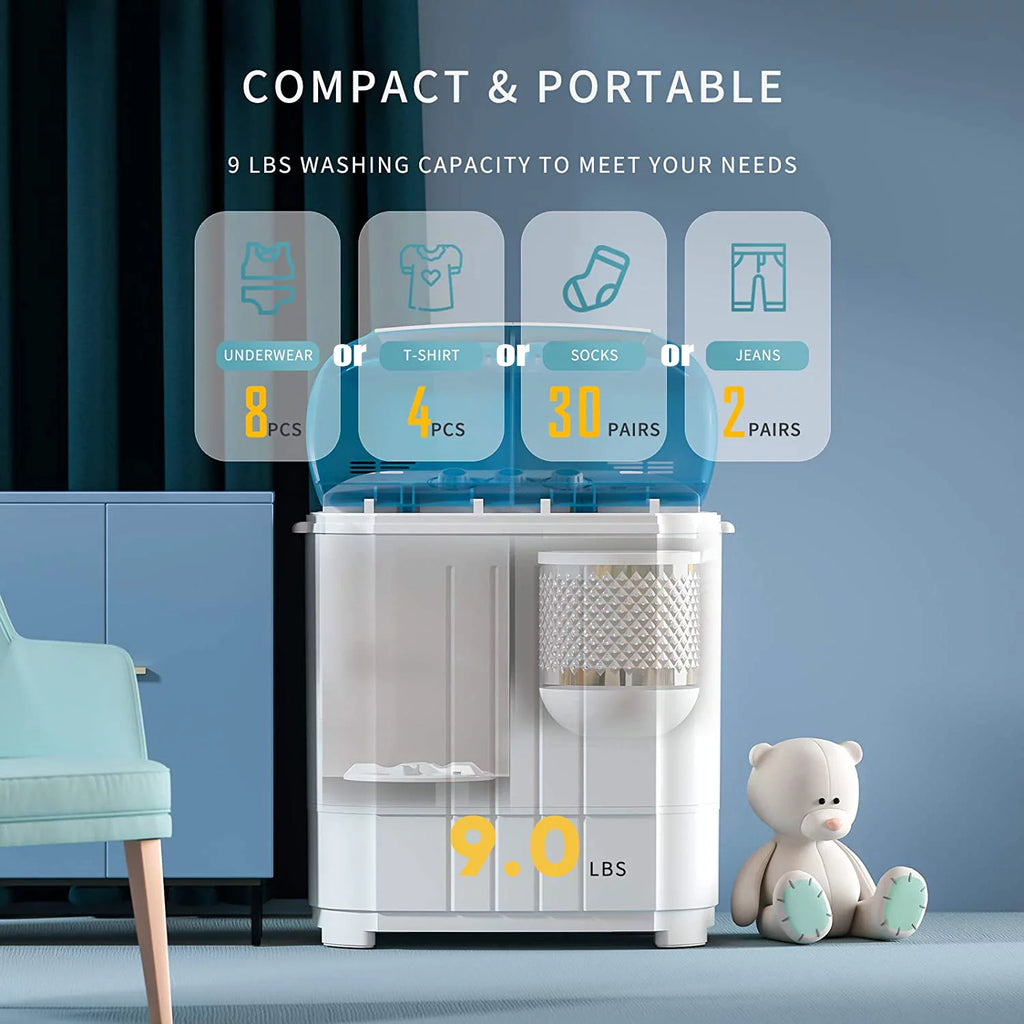 Portable 14lbs Twin Tub Compact Semi-Automatic Washer Spinner Combo I517