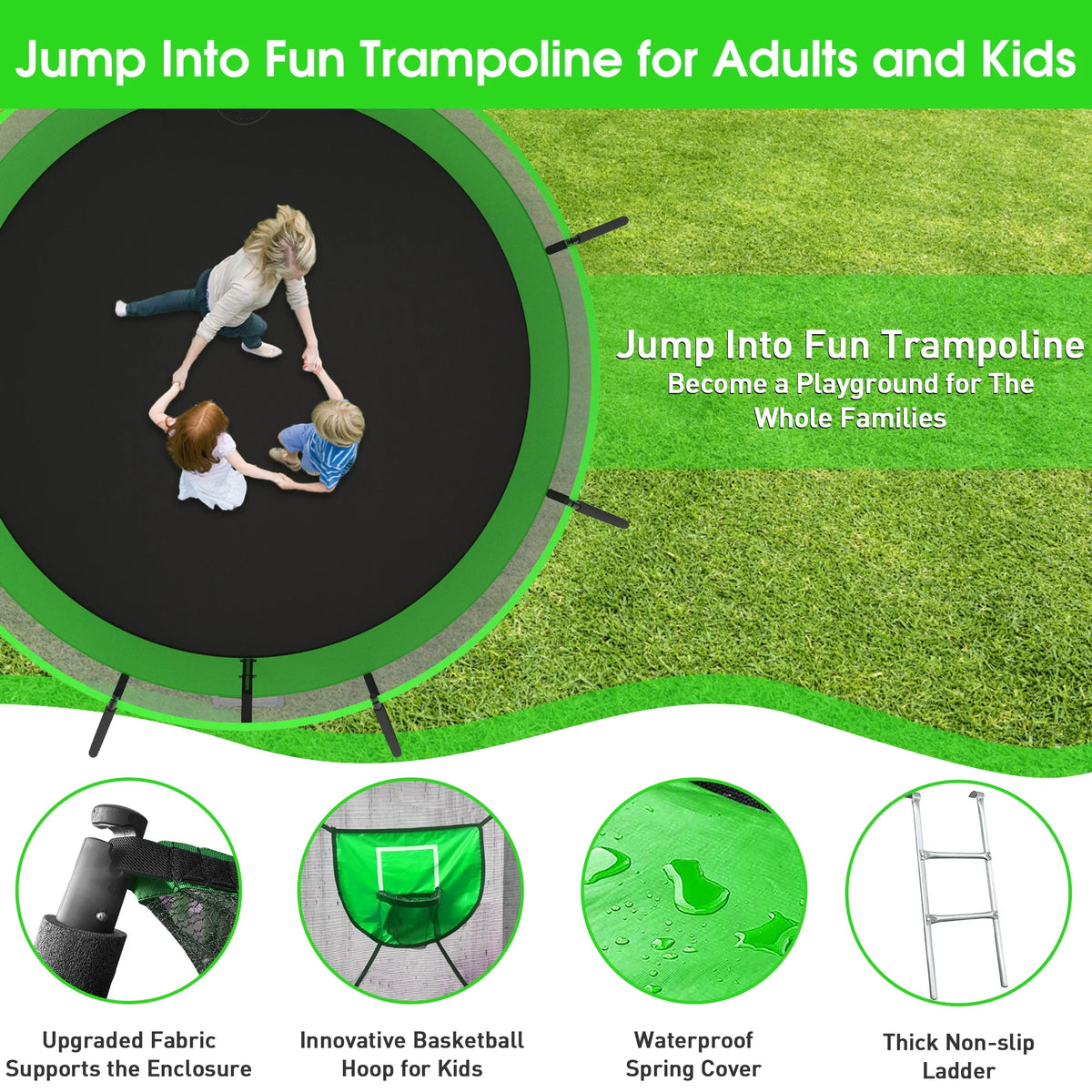 16FT 1500LBS Trampoline with Enclosure and Basketball Hoop X3074