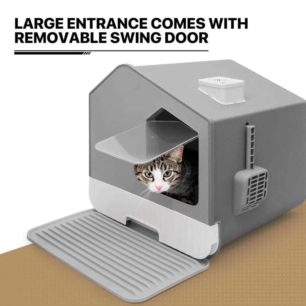 Hooded Fully Enclosed Splash-Proof Cat Litter Box with Mat G5383