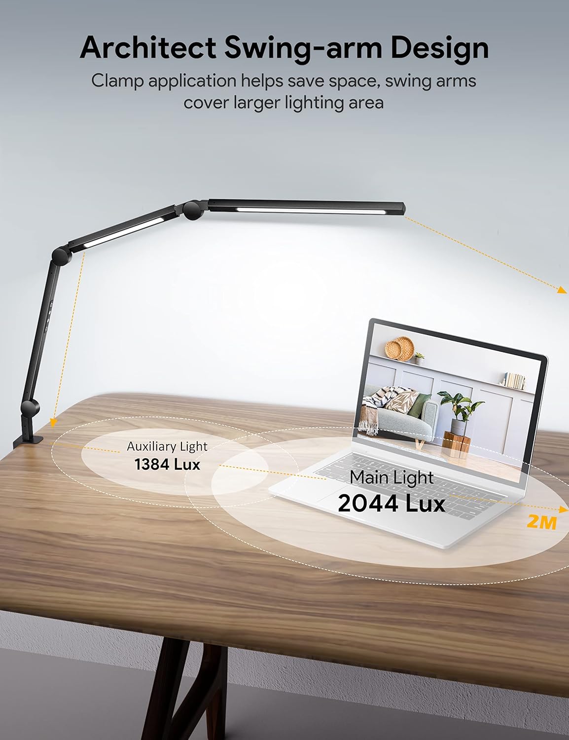 LED Desk Lamp with Clamp, Dimmable 4 Color Modes & 4 Brightness, Eye-Caring Clip-on Lamp U5158