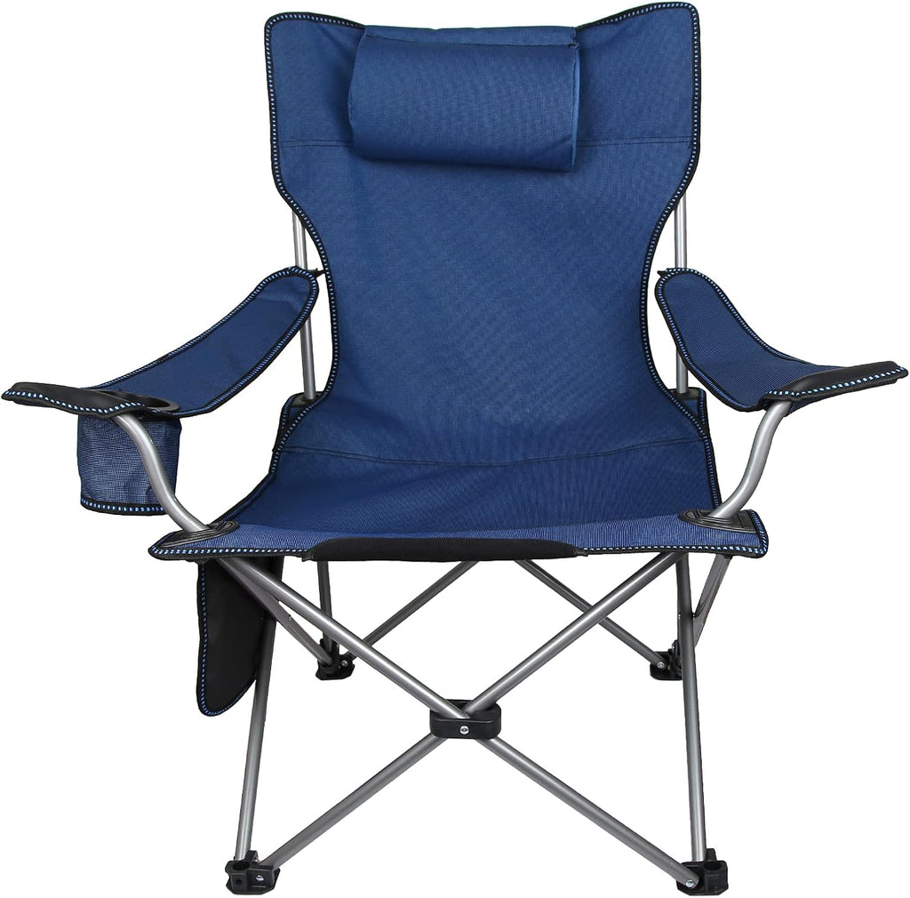 Folding Adjustable Recliner Camping Chair with Headrest Cup Holders Side Pocket Black Z64291